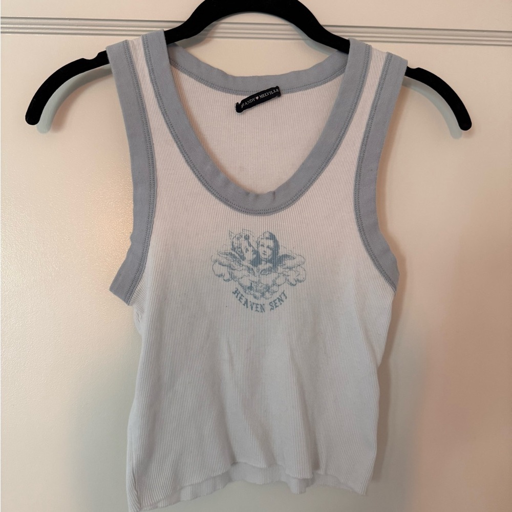 Brandy Melville White and Gray Tank Top